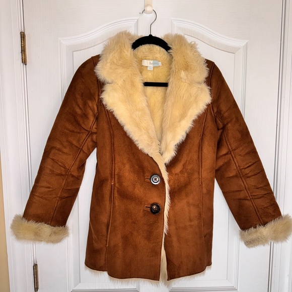 Boden Faux Shearling Suede Coat Camel Brown Sherpa Lined Jacket Women’s Size 2 - Picture 2 of 10